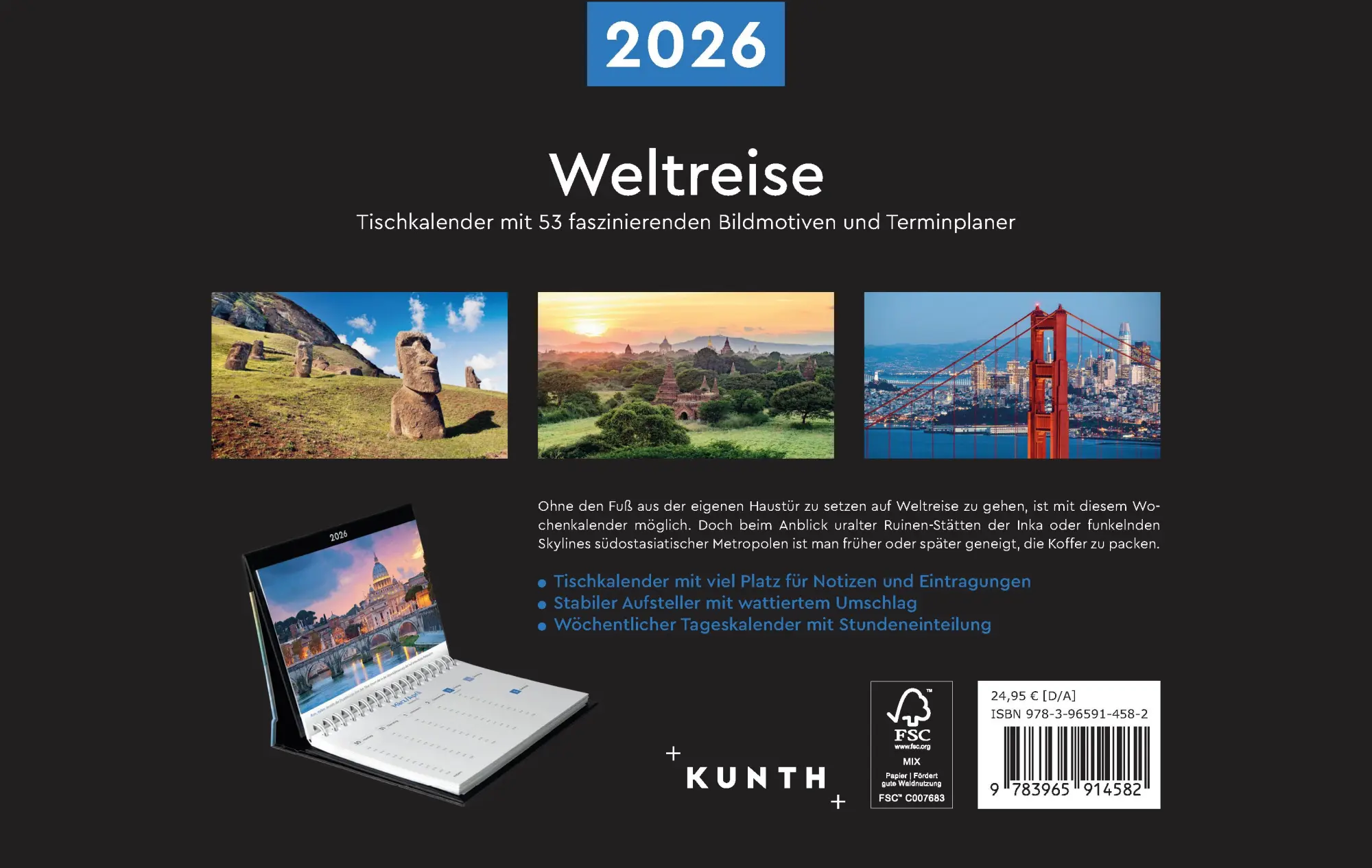 Rückseite: 9783965914582 | Weltreise - KUNTH Tischkalender 2026 | Kalender | 54 S. | Deutsch