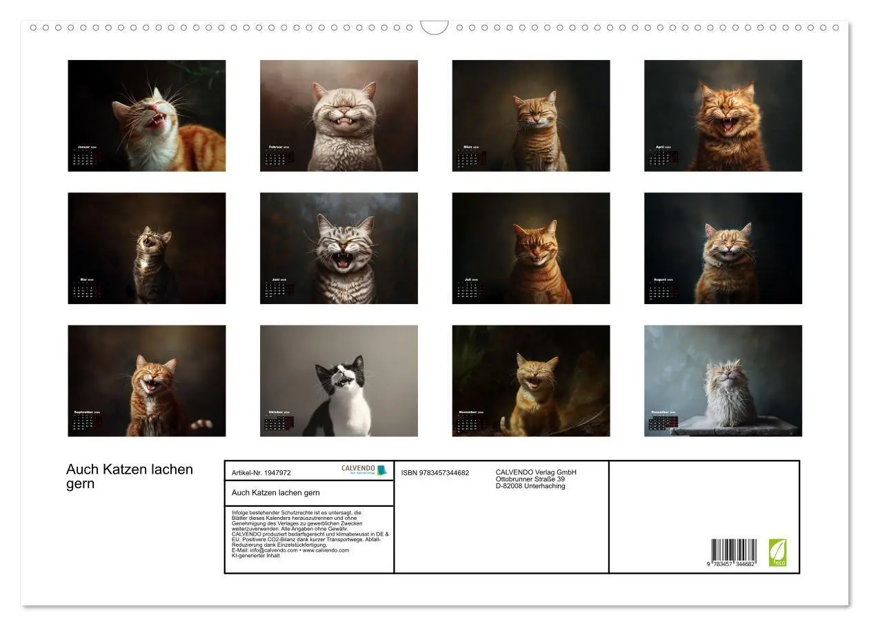 Bild: 9783457344682 | Auch Katzen lachen gern (Wandkalender 2026 DIN A2 quer), CALVENDO...