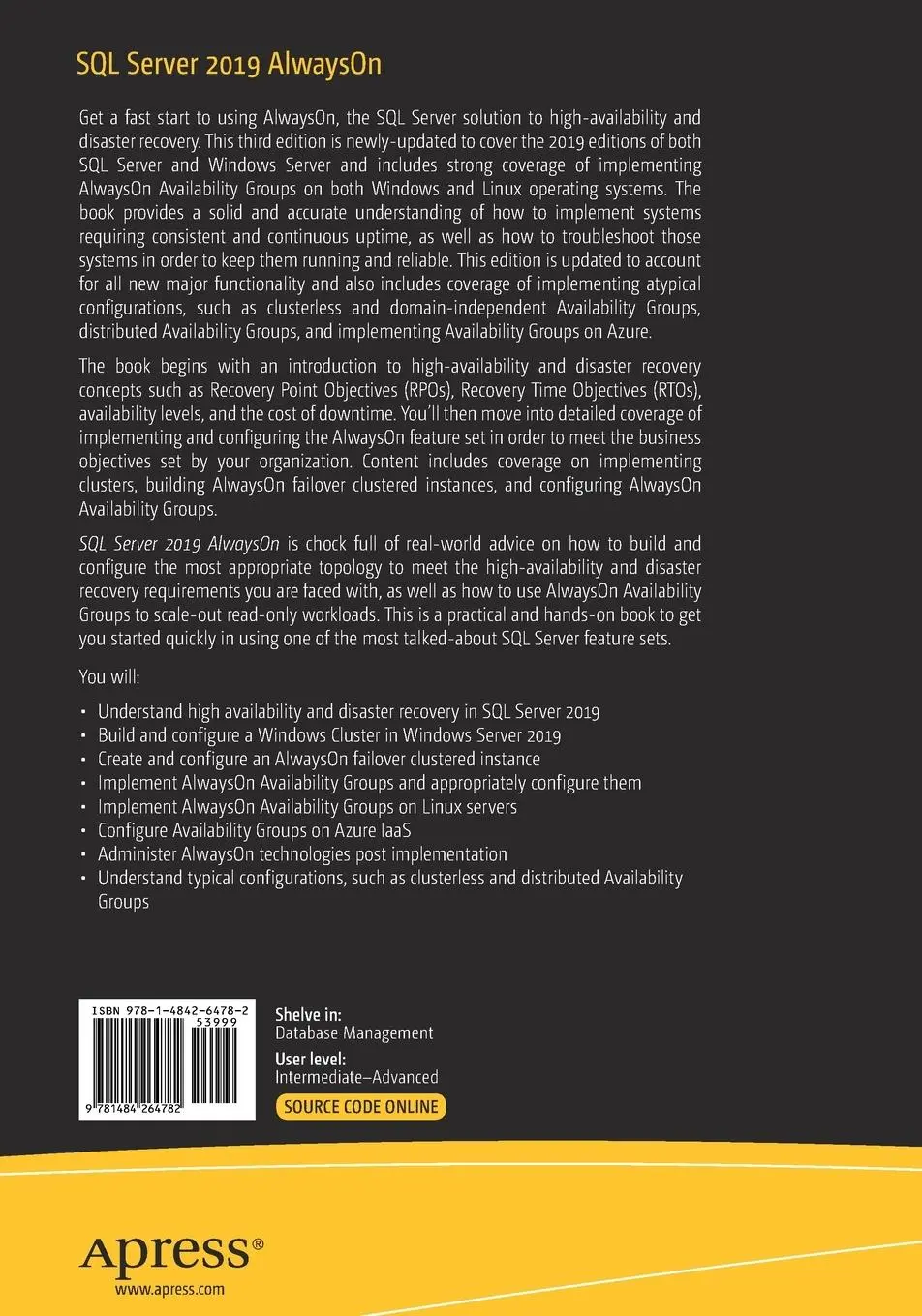 Rückseite: 9781484264782 | SQL Server 2019 AlwaysOn | Peter A. Carter | Taschenbuch | xv | 2020