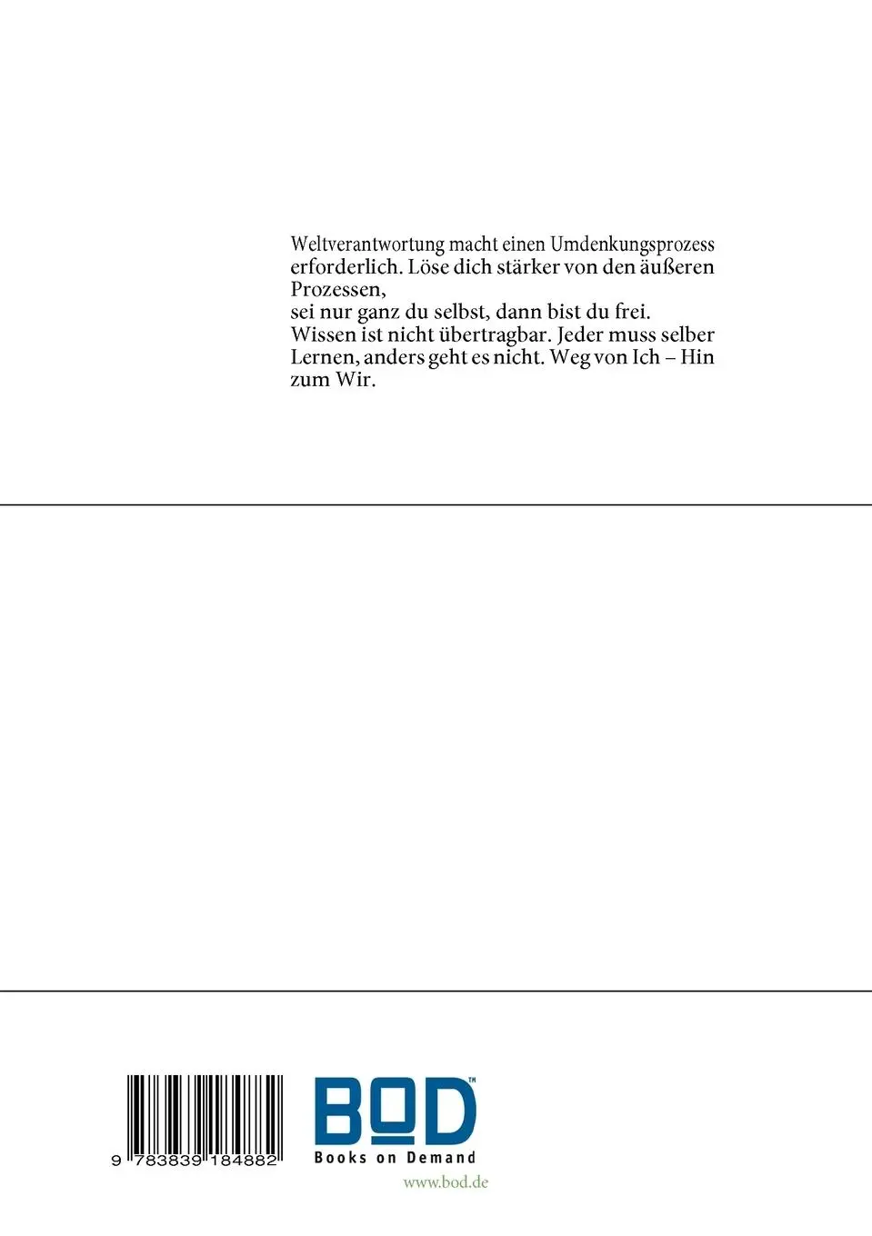 Rückseite: 9783839184882 | WELTVERANTWORTUNG | BEWUSSTSEINSTHESEN | Heinz Sander | Taschenbuch