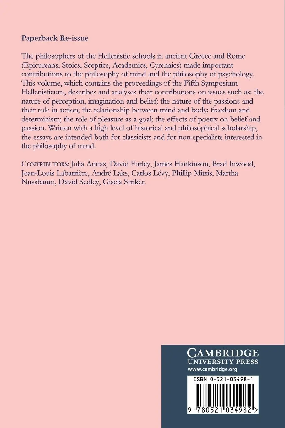 Rückseite: 9780521034982 | Passions and Perceptions | Studies in Hellenistic Philosophy of Mind