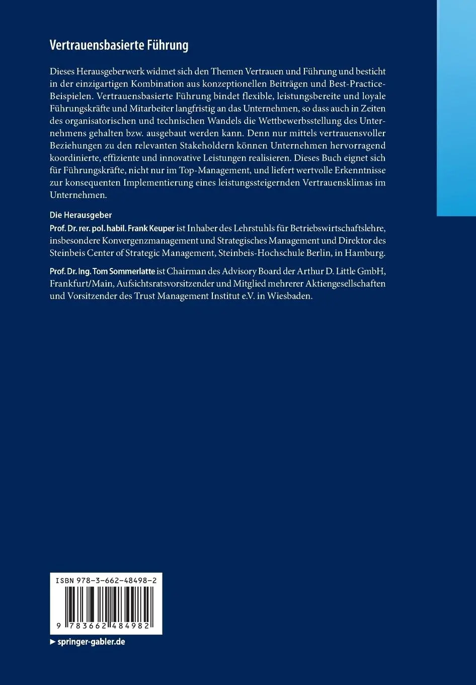 Rückseite: 9783662484982 | Vertrauensbasierte Führung | Devise und Forschung | Taschenbuch | x