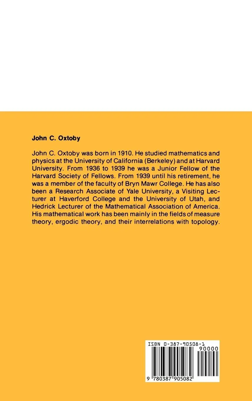 Rückseite: 9780387905082 | Measure and Category | John C. Oxtoby | Buch | x | Englisch | 1980