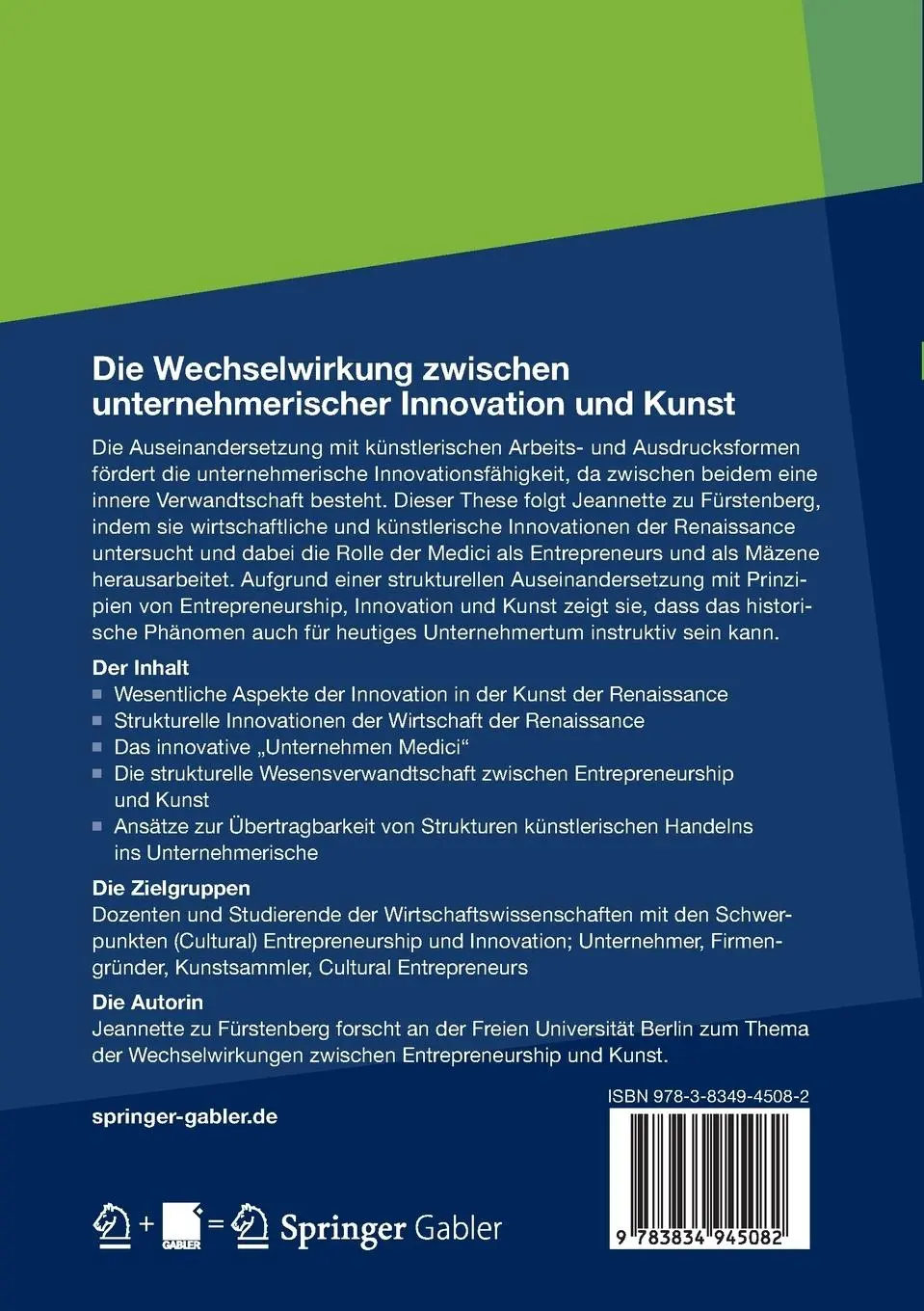 Rückseite: 9783834945082 | Die Wechselwirkung zwischen unternehmerischer Innovation und Kunst