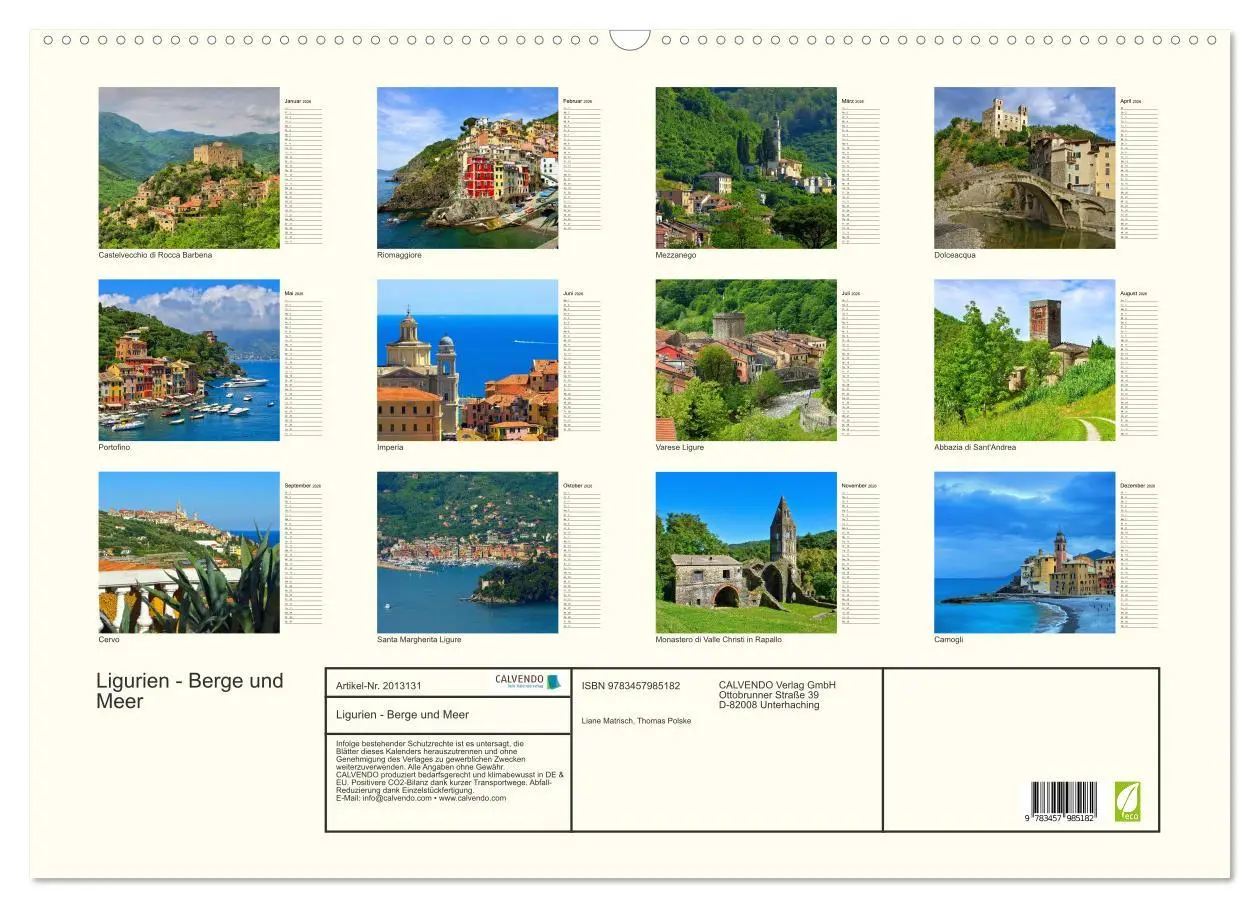 Bild: 9783457985182 | Ligurien - Berge und Meer (Wandkalender 2026 DIN A2 quer), CALVENDO...