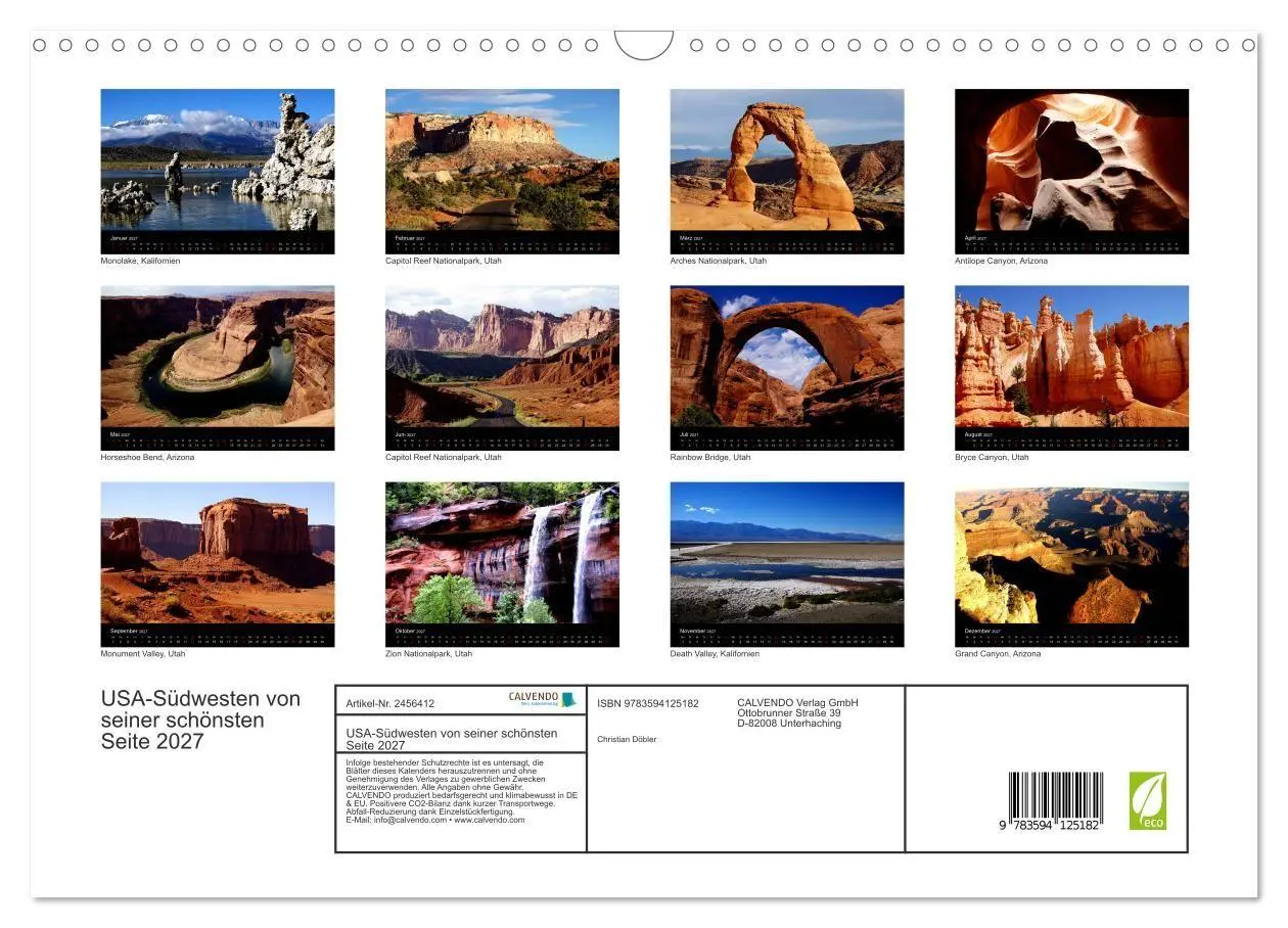 Bild: 9783594125182 | USA-Südwesten von seiner schönsten Seite 2027 (Wandkalender 2027...