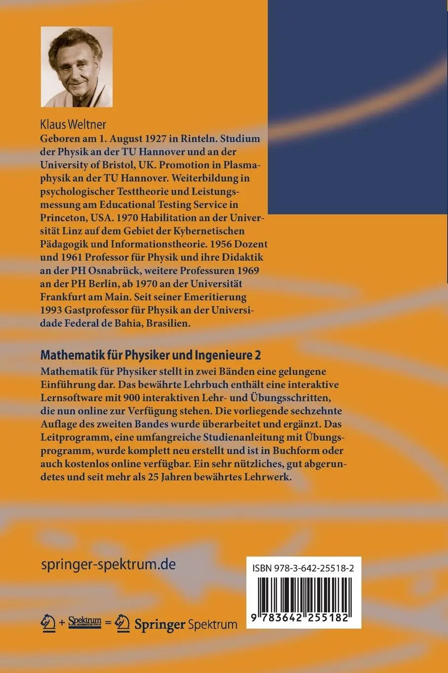 Rückseite: 9783642255182 | Mathematik für Physiker und Ingenieure 2 | Klaus Weltner | Taschenbuch