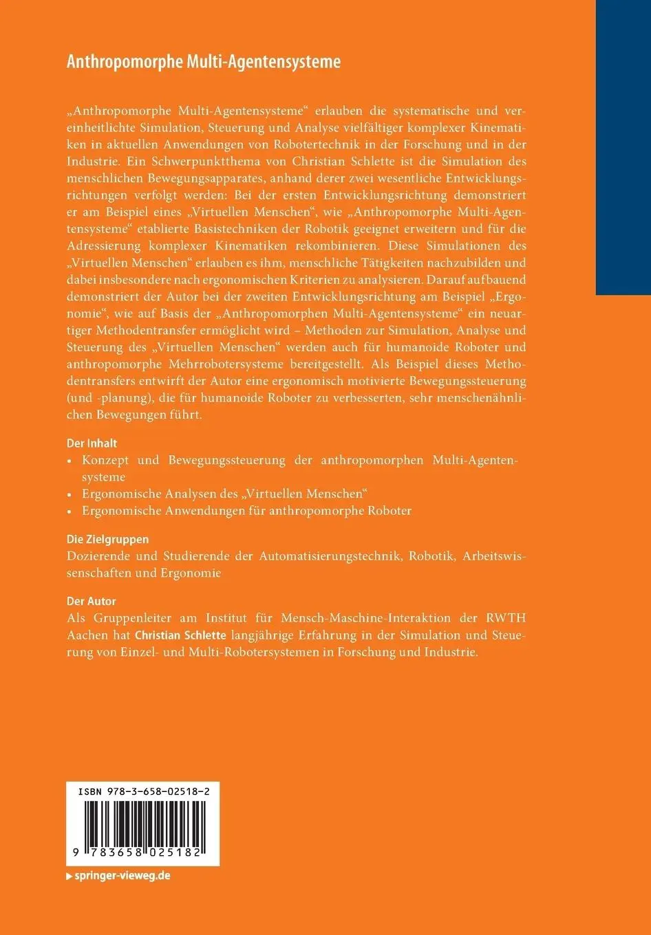 Rückseite: 9783658025182 | Anthropomorphe Multi-Agentensysteme | Christian Schlette | Taschenbuch