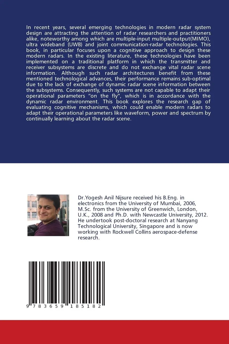 Rückseite: 9783659185182 | Cognitive Radar Systems Design | Yogesh Nijsure | Taschenbuch | 188 S.