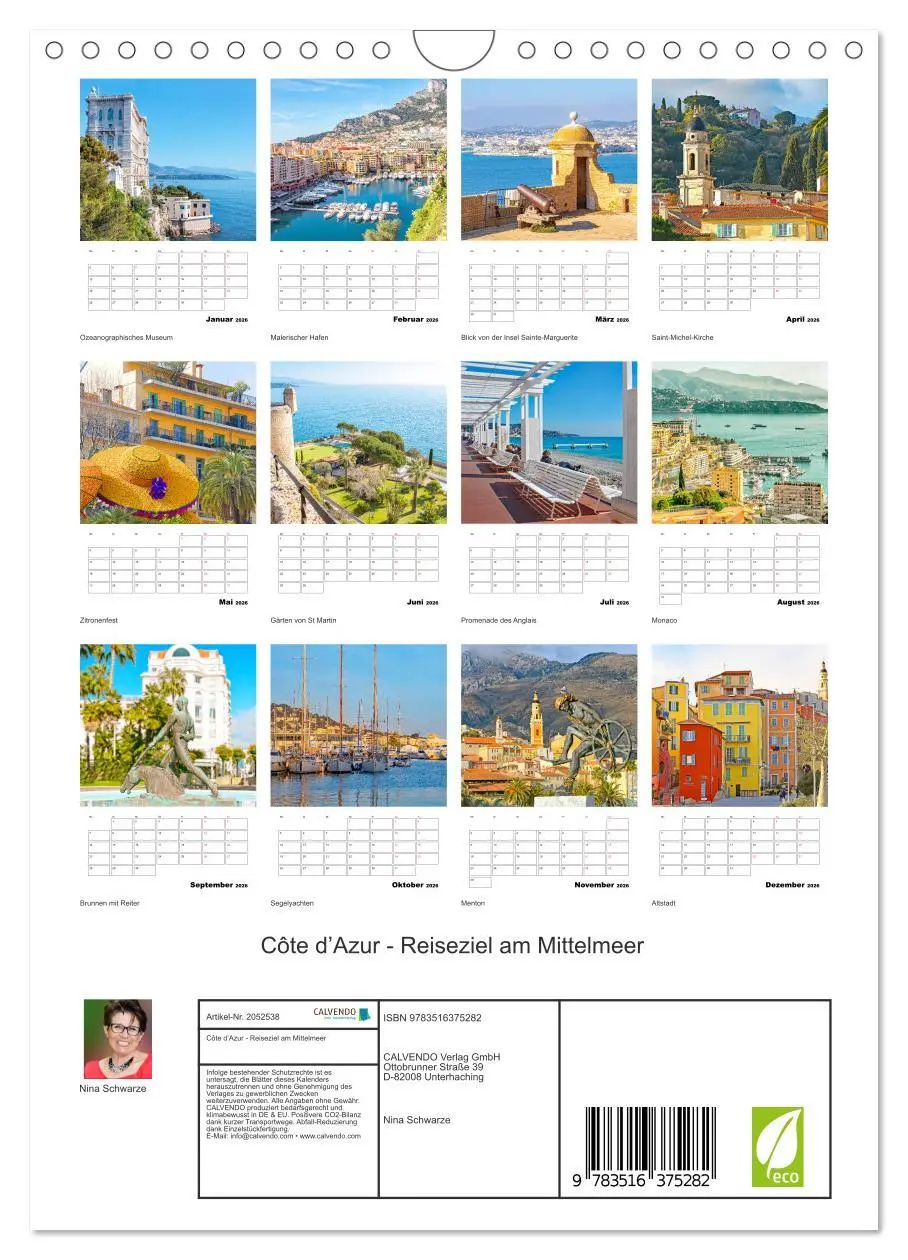 Bild: 9783516375282 | Côte d'Azur - Reiseziel am Mittelmeer (Wandkalender 2026 DIN A4...