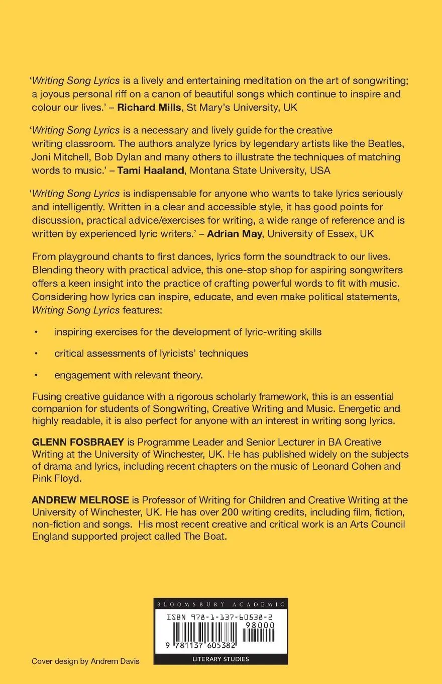 Rückseite: 9781137605382 | Writing Song Lyrics | A Creative and Critical Approach | Taschenbuch