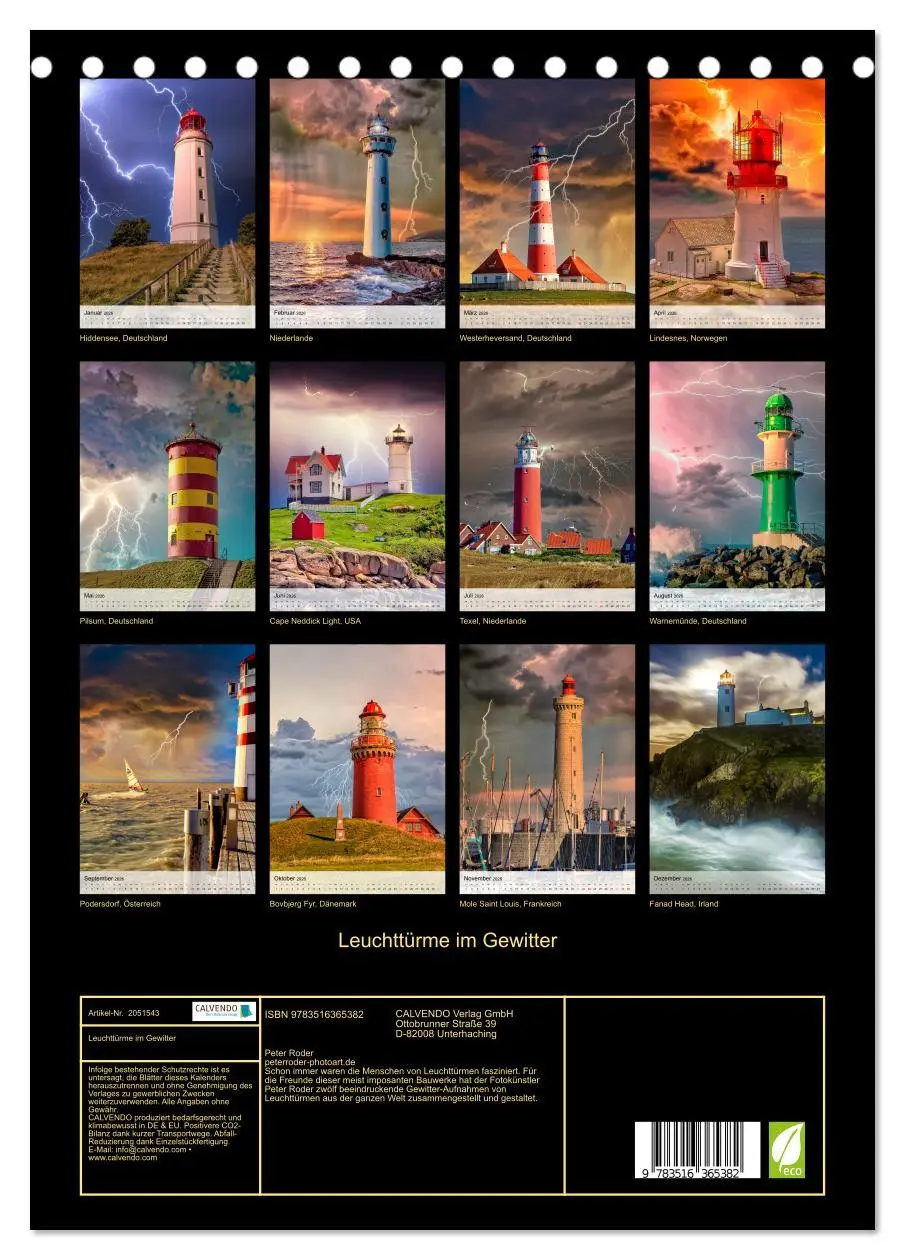 Bild: 9783516365382 | Leuchttürme im Gewitter (Tischkalender 2026 DIN A5 hoch), CALVENDO...