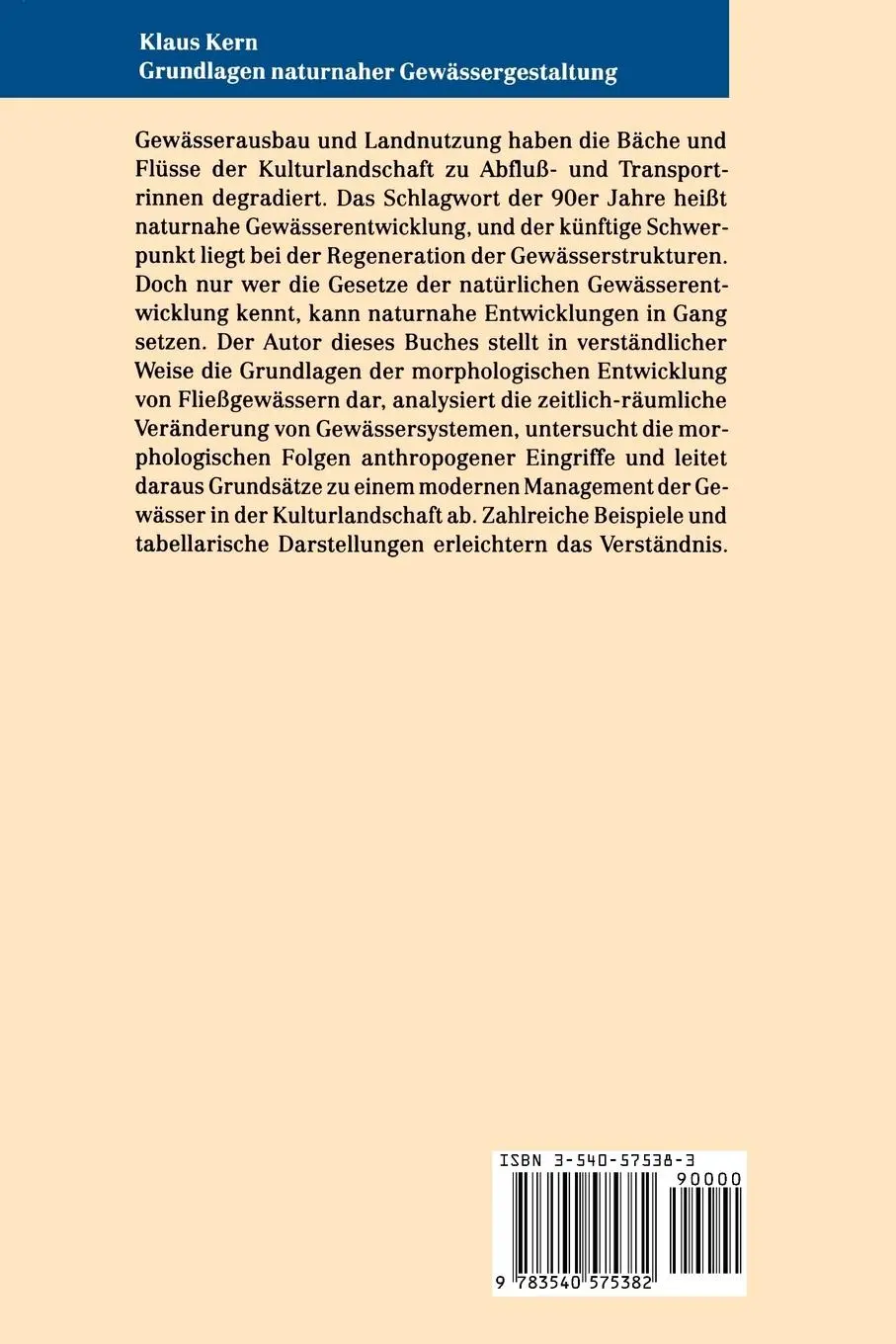 Rückseite: 9783540575382 | Grundlagen naturnaher Gewässergestaltung | Klaus Kern | Taschenbuch