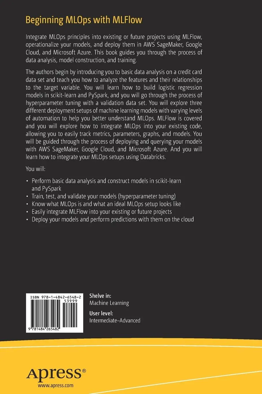 Rückseite: 9781484265482 | Beginning MLOps with MLFlow | Suman Kalyan Adari (u. a.) | Taschenbuch