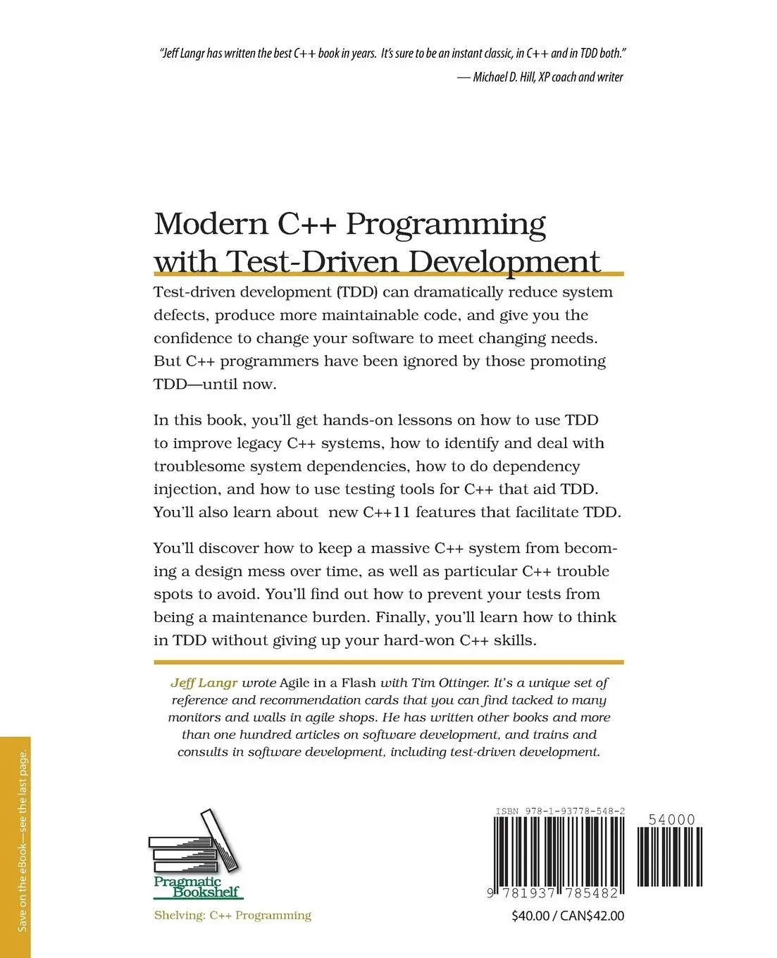 Rückseite: 9781937785482 | Modern C++ Programming with Test-Driven Development | Jeff Langr Rückseite: 9781937785482 | Modern C++ Programming with Test-Driven Development | Jeff Langr