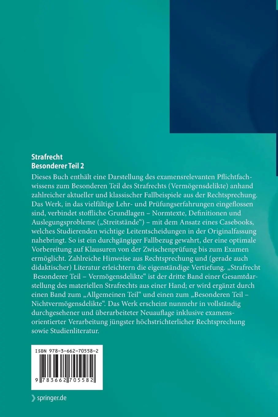 Rückseite: 9783662705582 | Strafrecht Besonderer Teil 2 | Vermögensdelikte | Dennis Bock | Buch