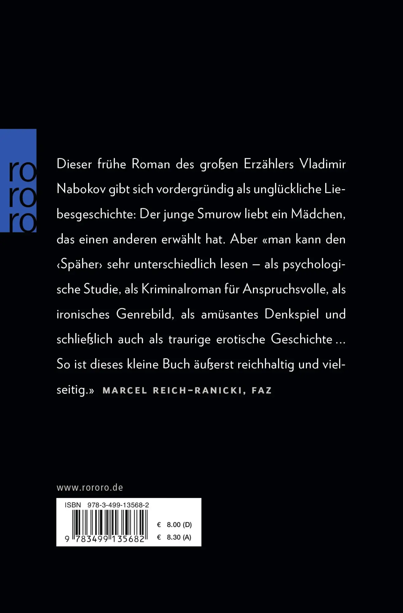Rückseite: 9783499135682 | Der Späher | Vladimir Nabokov | Taschenbuch | 144 S. | Deutsch | 1995