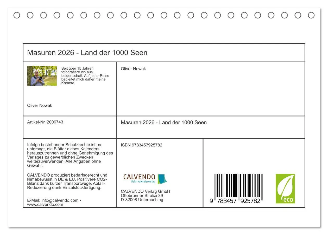 Bild: 9783457925782 | Masuren 2026 - Land der 1000 Seen (Tischkalender 2026 DIN A5 quer),...