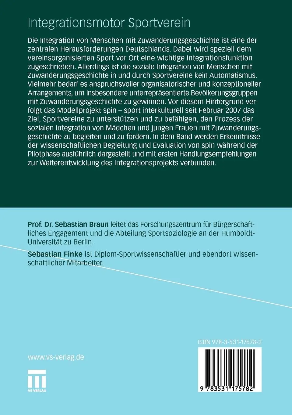 Rückseite: 9783531175782 | Integrationsmotor Sportverein | Sebastian Braun (u. a.) | Taschenbuch