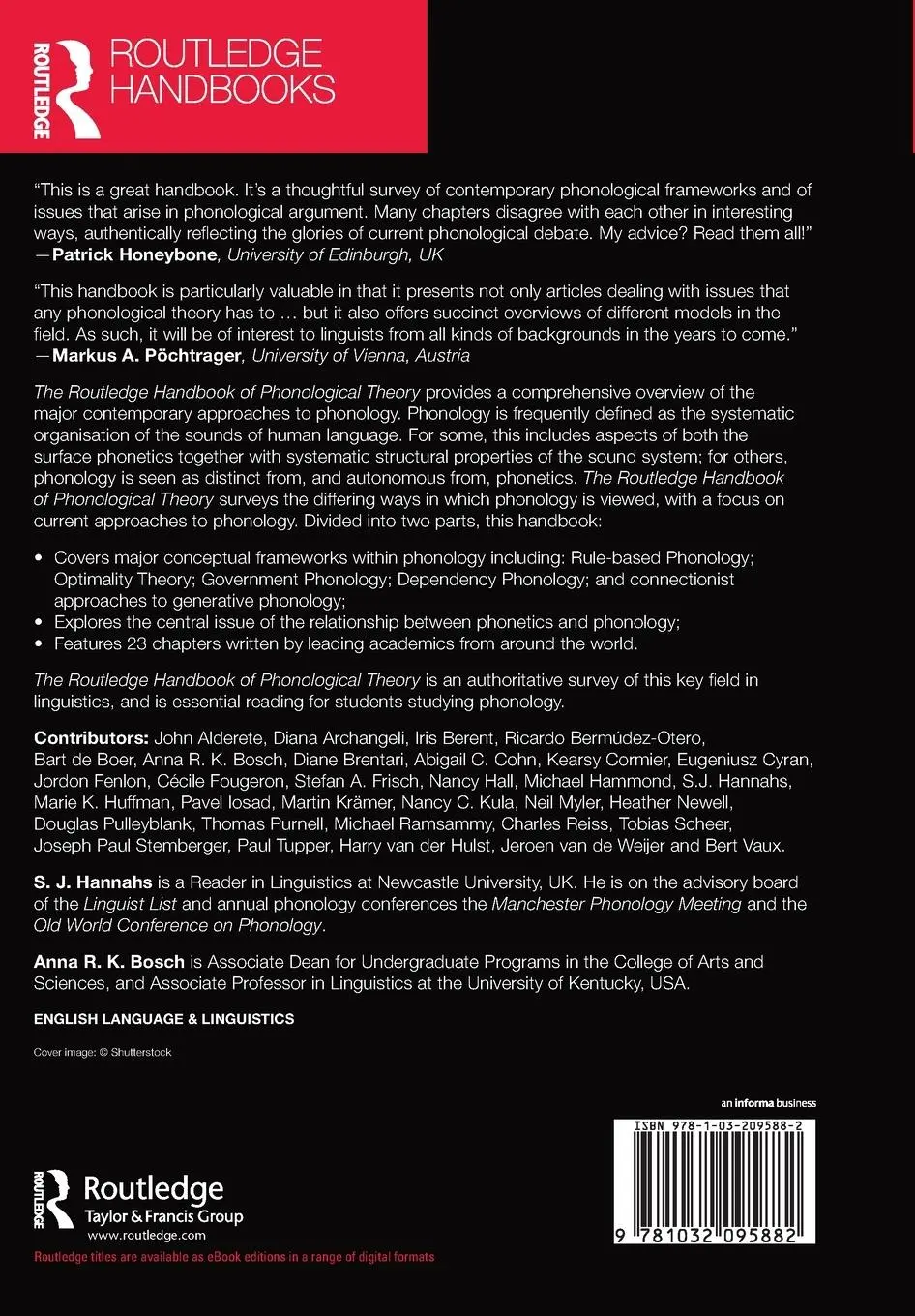 Rückseite: 9781032095882 | The Routledge Handbook of Phonological Theory | S. J. Hannahs (u. a.)