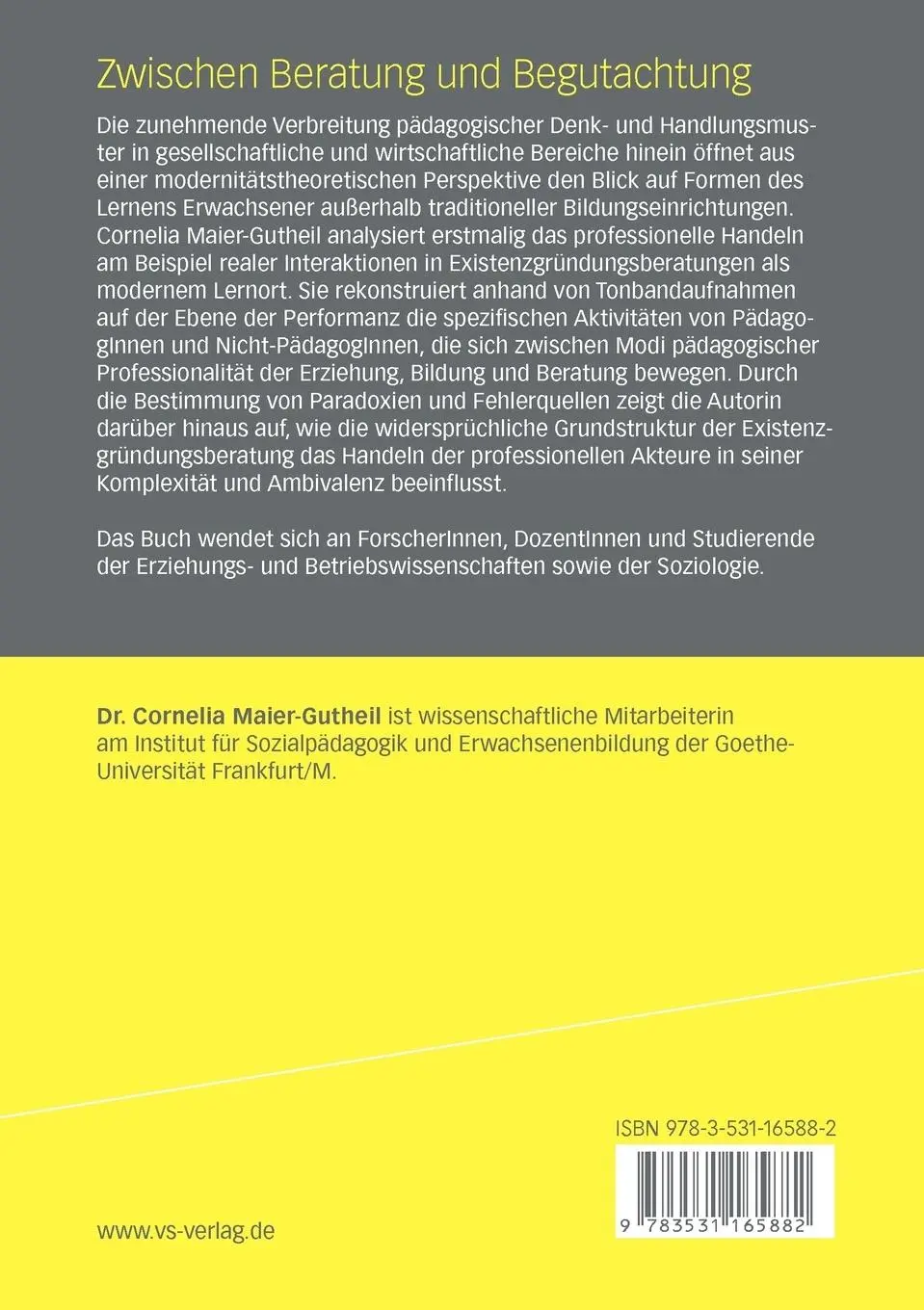 Rückseite: 9783531165882 | Zwischen Beratung und Begutachtung | Cornelia Maier-Gutheil | Buch