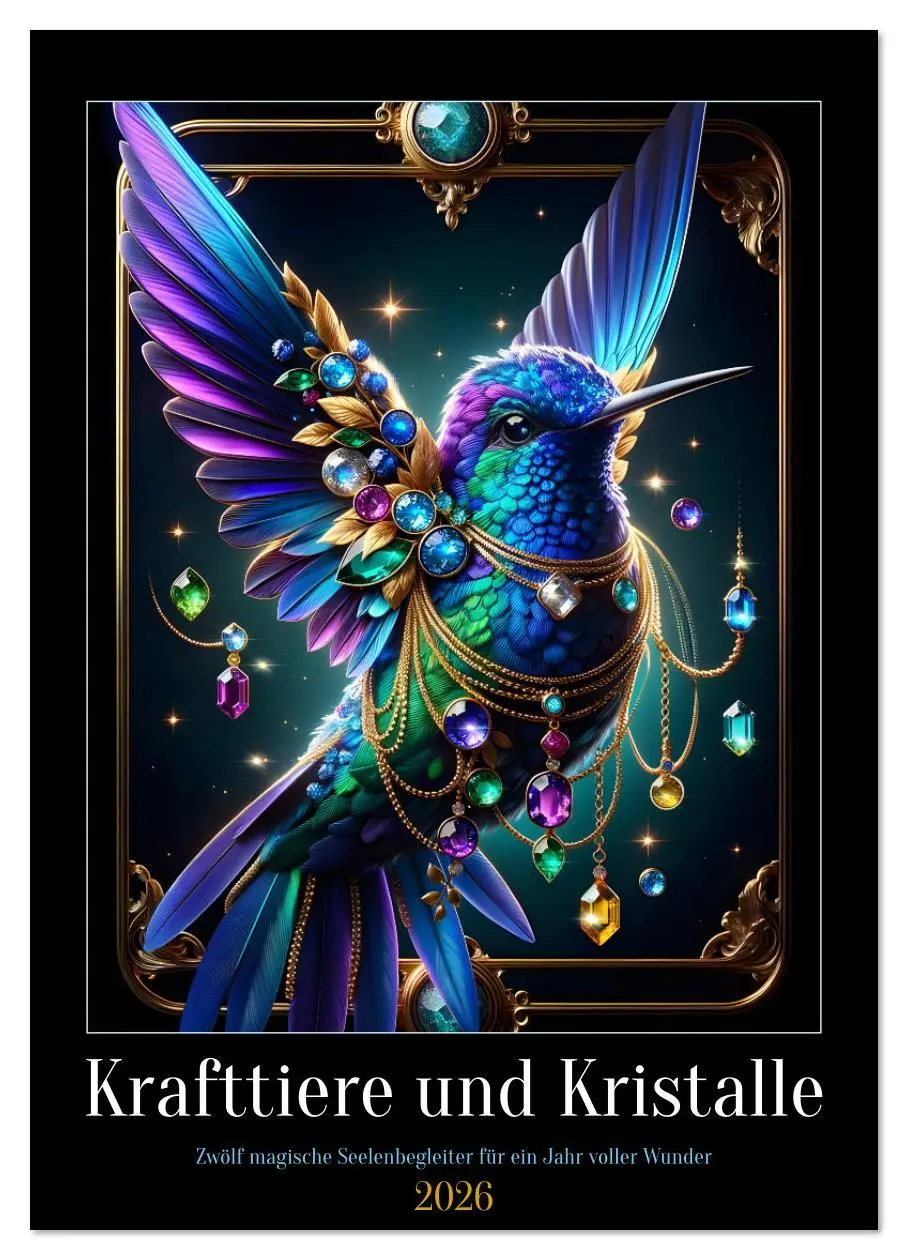 Cover: 9783516615982 | Krafttiere und Kristalle (Wandkalender 2026 DIN A2 hoch), CALVENDO...