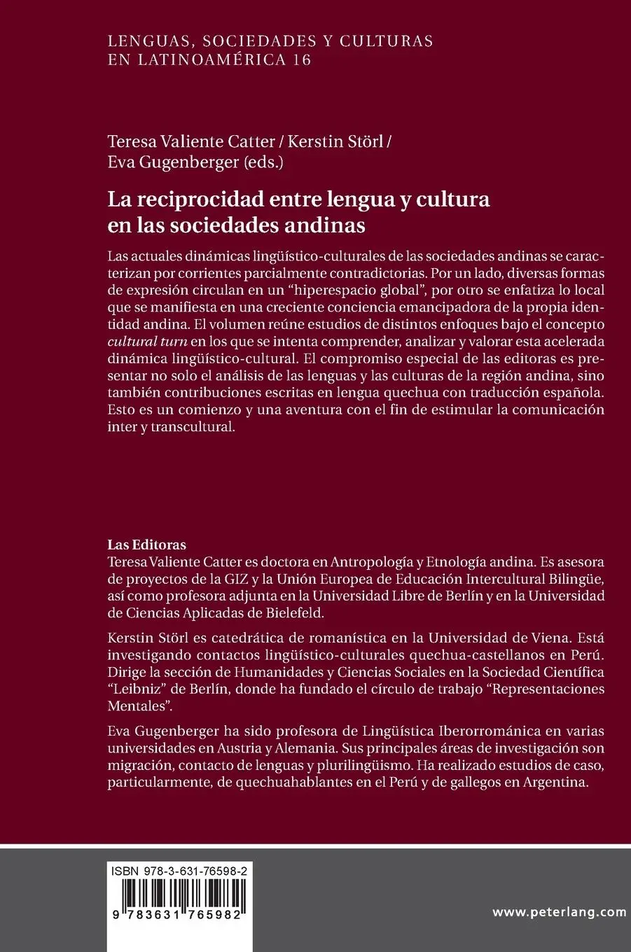 Rückseite: 9783631765982 | La reciprocidad entre lengua y cultura en las sociedades andinas