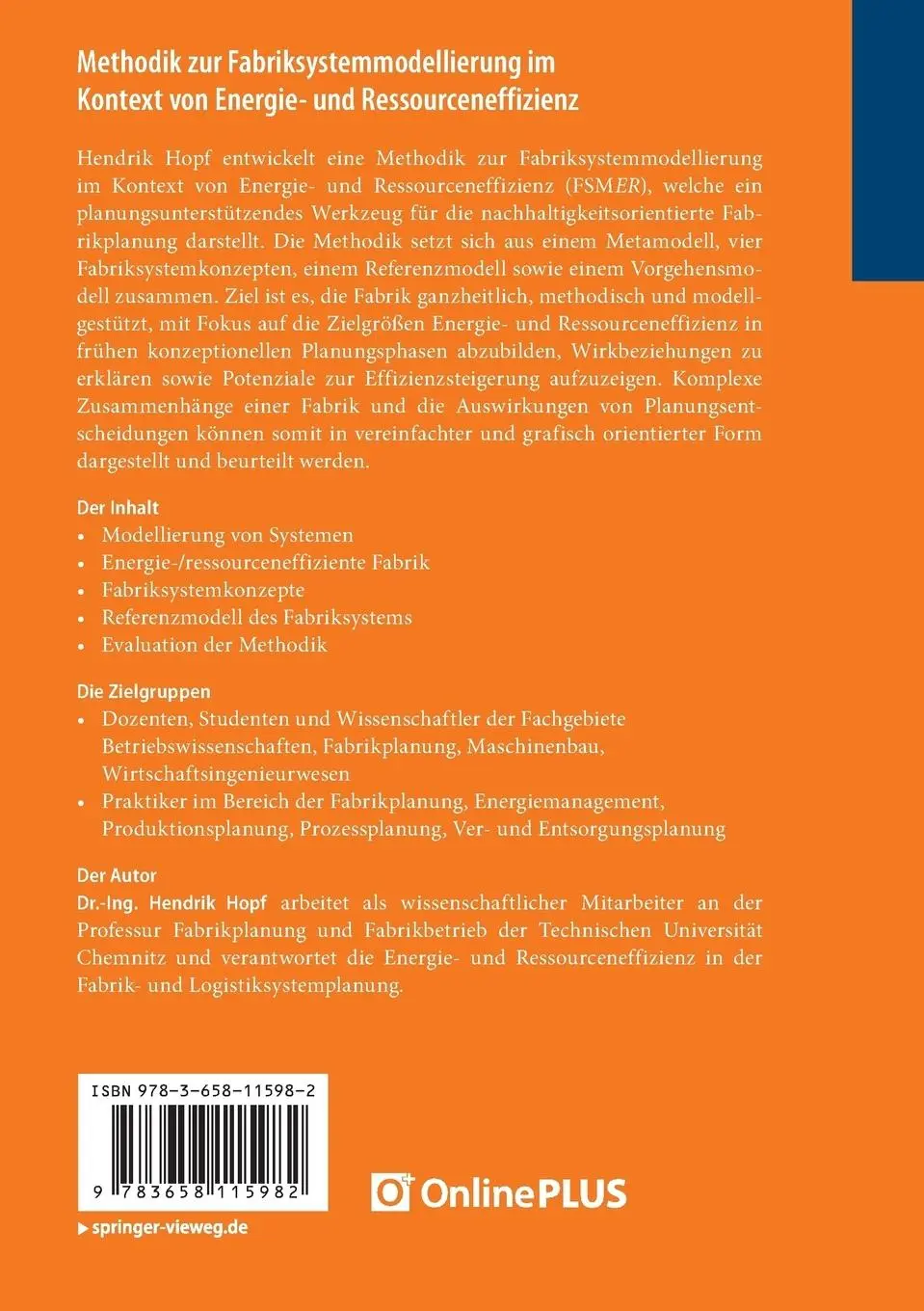 Rückseite: 9783658115982 | Methodik zur Fabriksystemmodellierung im Kontext von Energie- und...