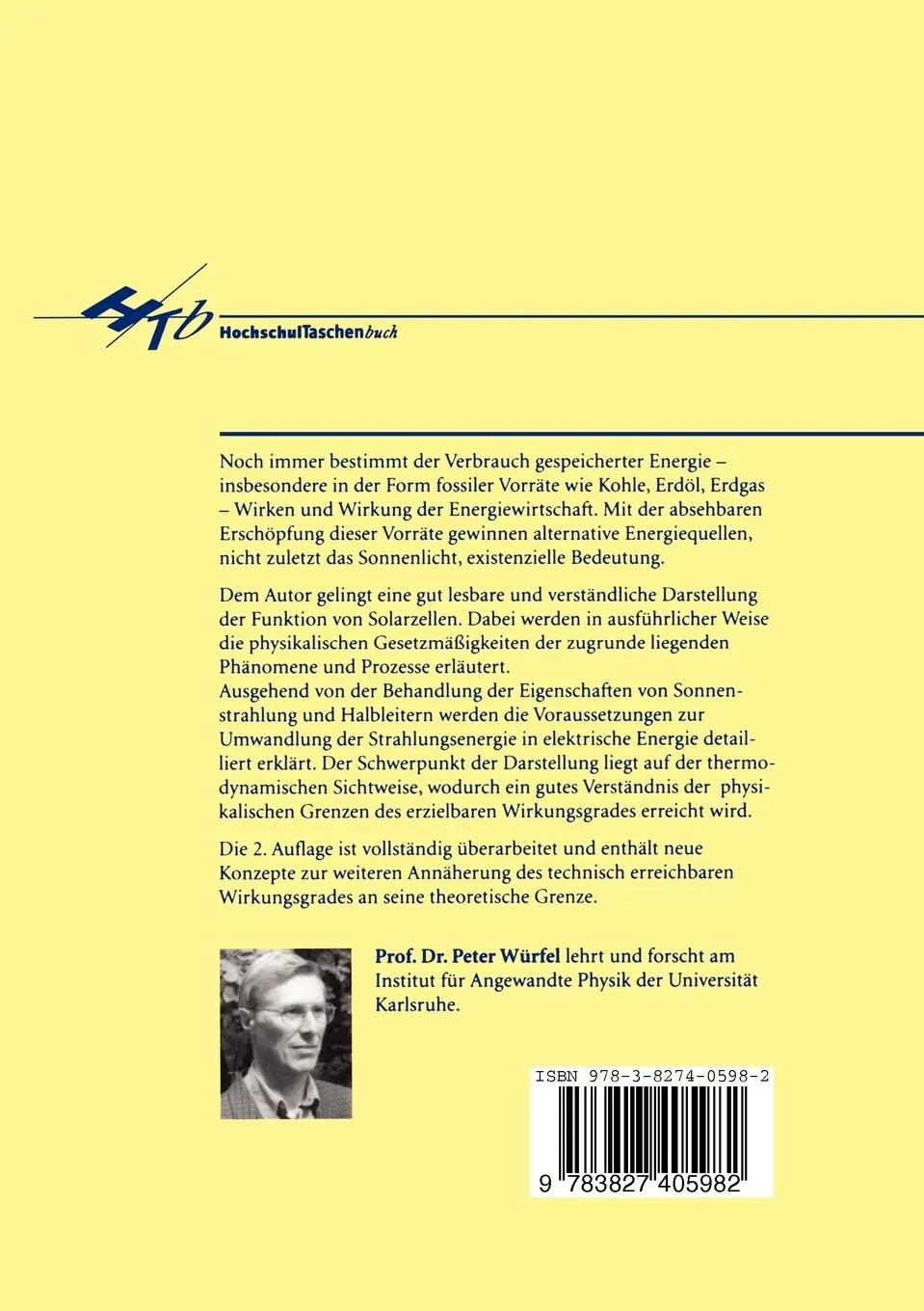 Rückseite: 9783827405982 | Physik der Solarzellen | Peter Würfel | Taschenbuch | viii | Deutsch