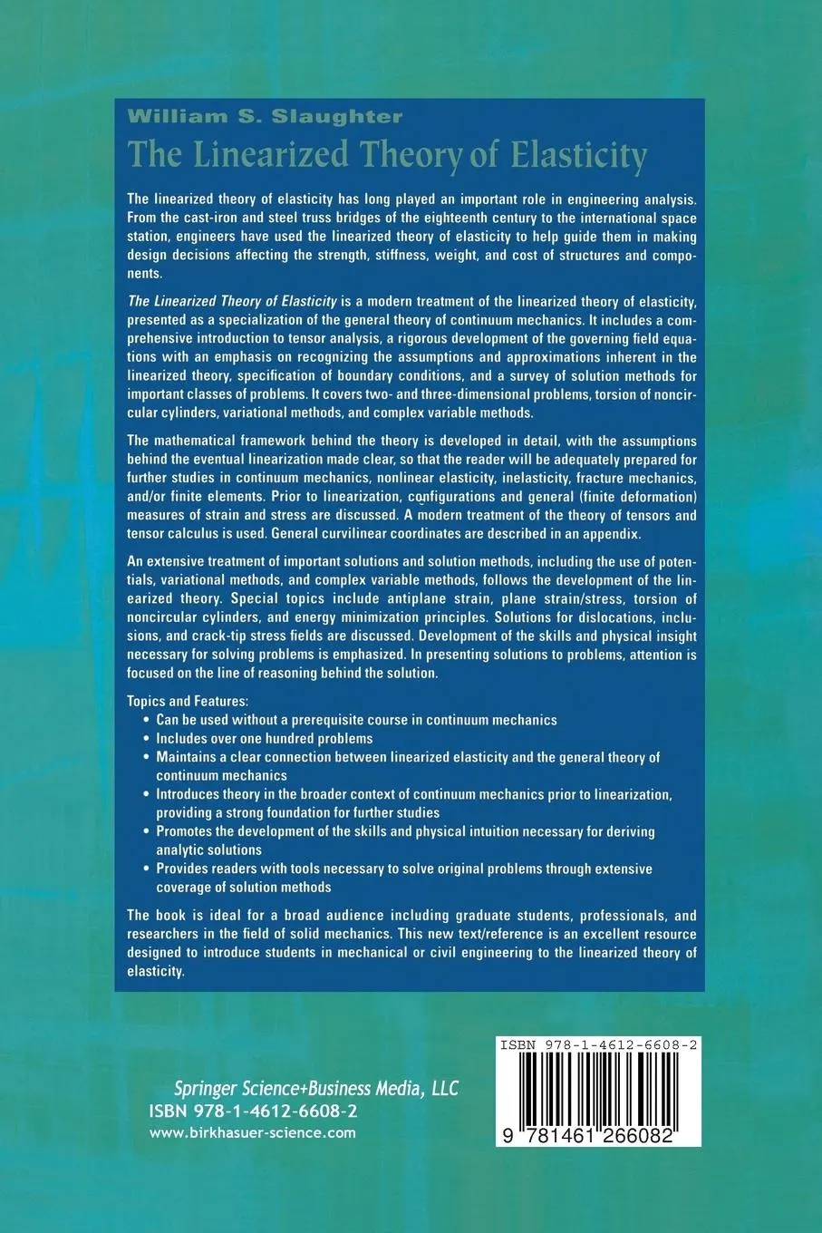 Rückseite: 9781461266082 | The Linearized Theory of Elasticity | William S. Slaughter | Buch