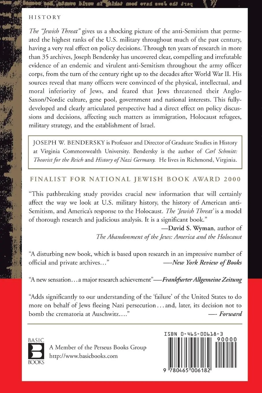 Rückseite: 9780465006182 | The Jewish Threat | Joseph Bendersky | Taschenbuch | Englisch | 2001