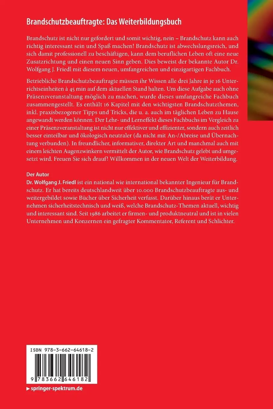 Rückseite: 9783662646182 | Brandschutzbeauftragte: Das Weiterbildungsbuch | Wolfgang J. Friedl