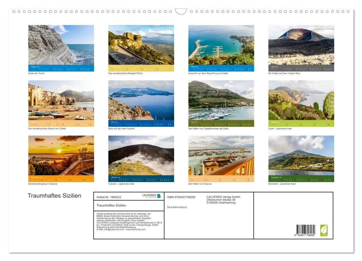 Bild: 9783457706282 | Traumhaftes Sizilien (Wandkalender 2026 DIN A2 quer), CALVENDO...
