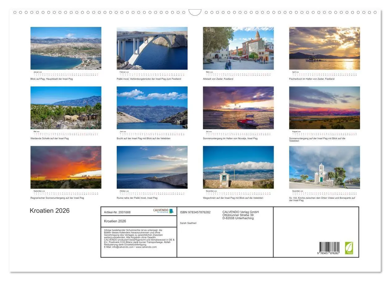 Bild: 9783457876282 | Kroatien 2026 (Wandkalender 2026 DIN A2 quer), CALVENDO Monatskalender
