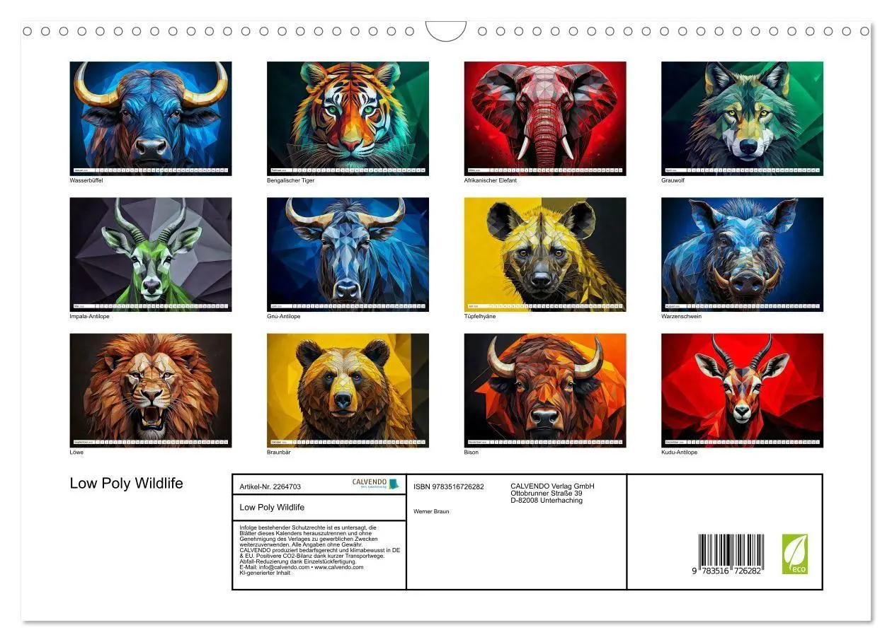 Bild: 9783516726282 | Low Poly Wildlife (Wandkalender 2026 DIN A3 quer), CALVENDO...