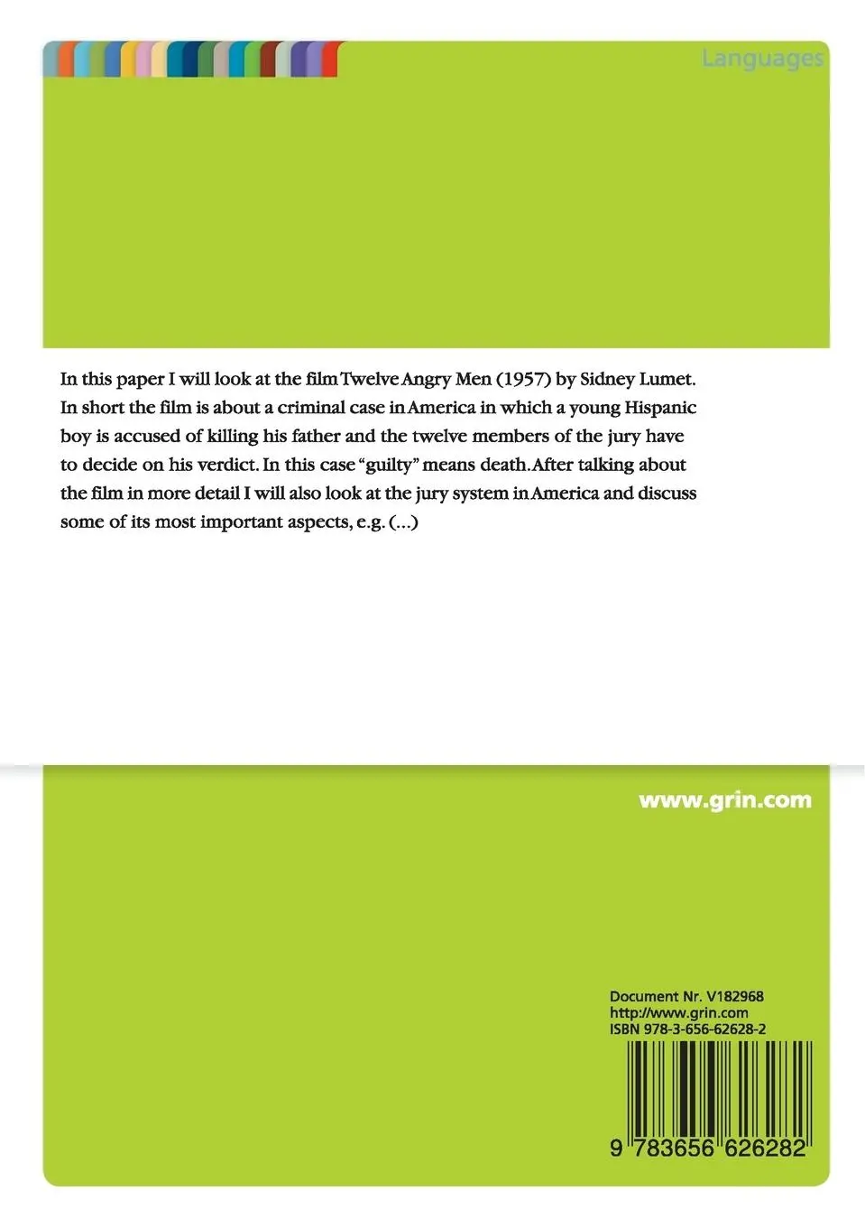 Rückseite: 9783656626282 | Twelve Angry Men (1957) by Sidney Lumet - an Analysis | Kuster | Buch