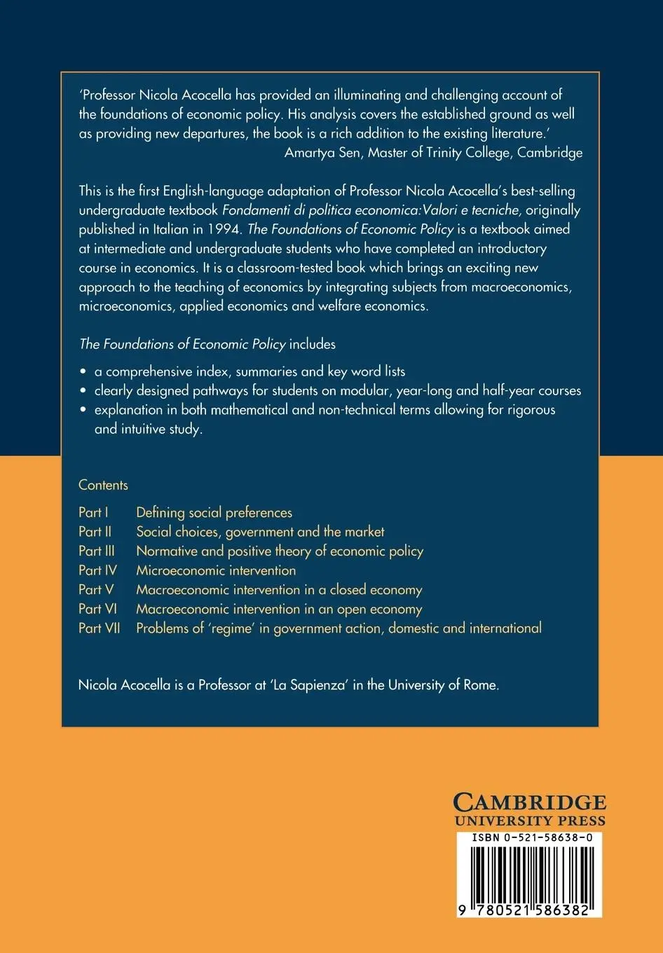 Rückseite: 9780521586382 | The Foundations of Economic Policy | Values and Techniques | Acocella