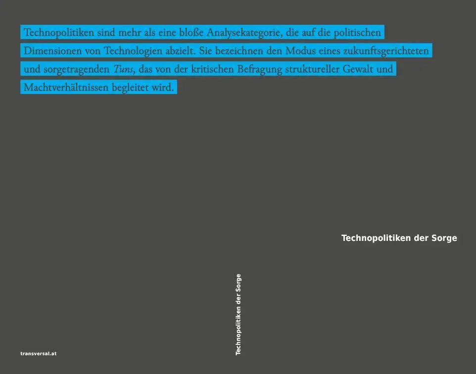 Cover: 9783903046382 | Technopolitiken der Sorge | a | Taschenbuch | 225 S. | Deutsch | 2023