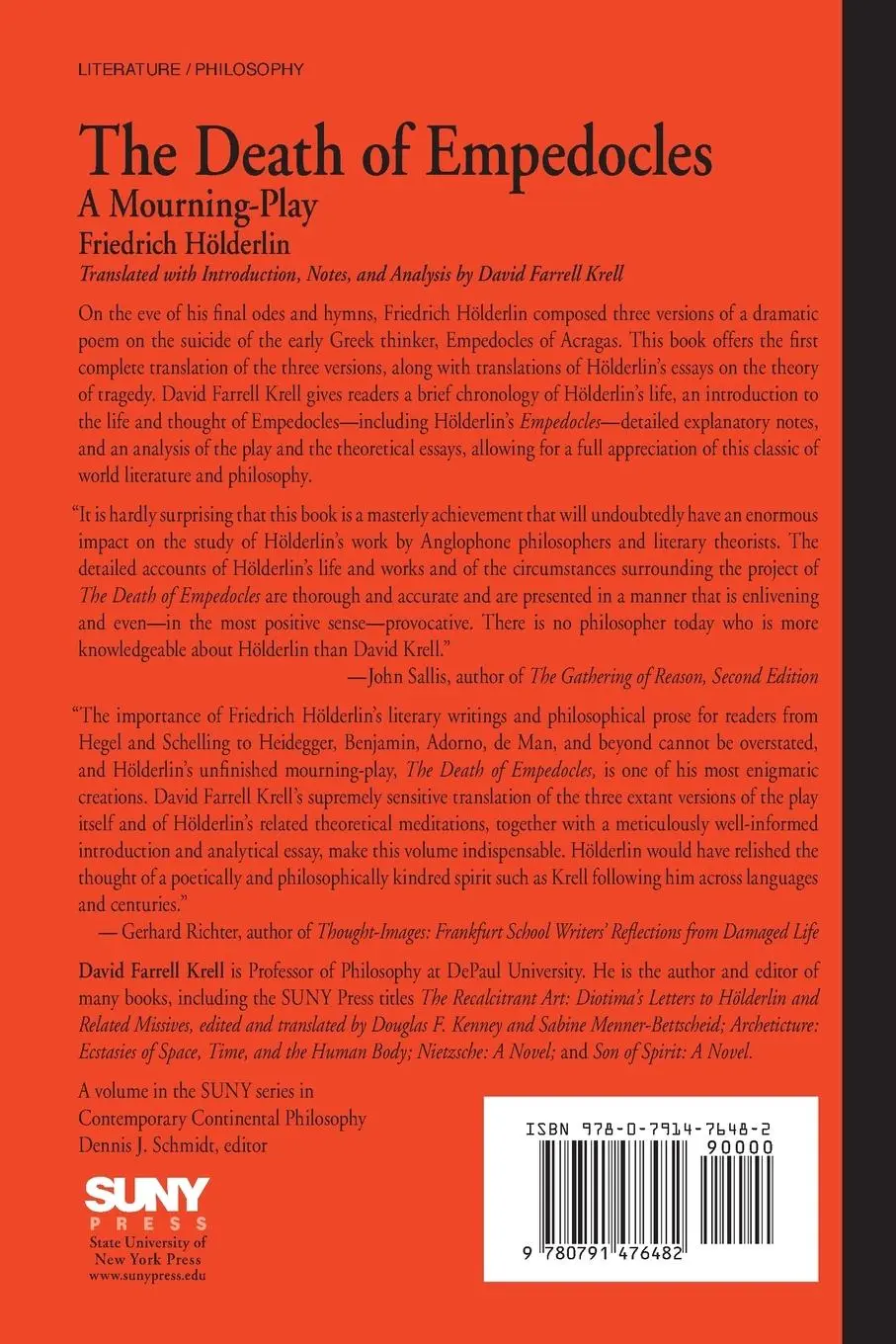 Rückseite: 9780791476482 | The Death of Empedocles | A Mourning-Play | Friedrich Hölderlin | Buch