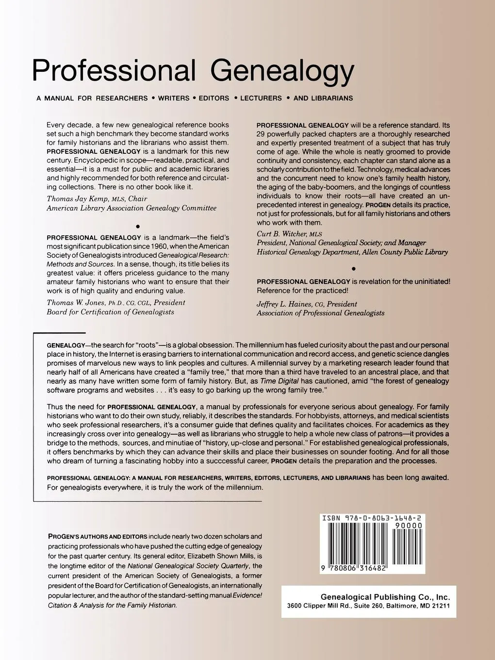 Rückseite: 9780806316482 | Professional Genealogy. a Manual for Researchers, Writers, Editors,...