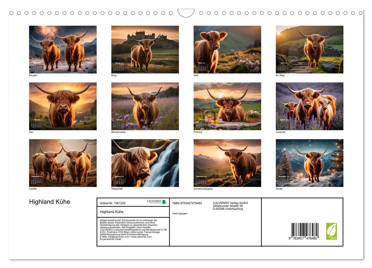 Bild: 9783457476482 | Highland Kühe (Wandkalender 2026 DIN A3 quer), CALVENDO Monatskalender