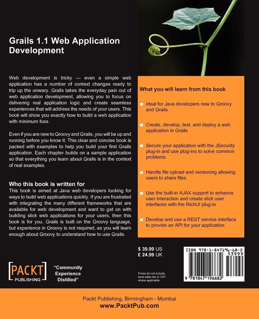 Rückseite: 9781847196682 | Grails 1.1 Web Application Development | Jon Dickinson | Taschenbuch