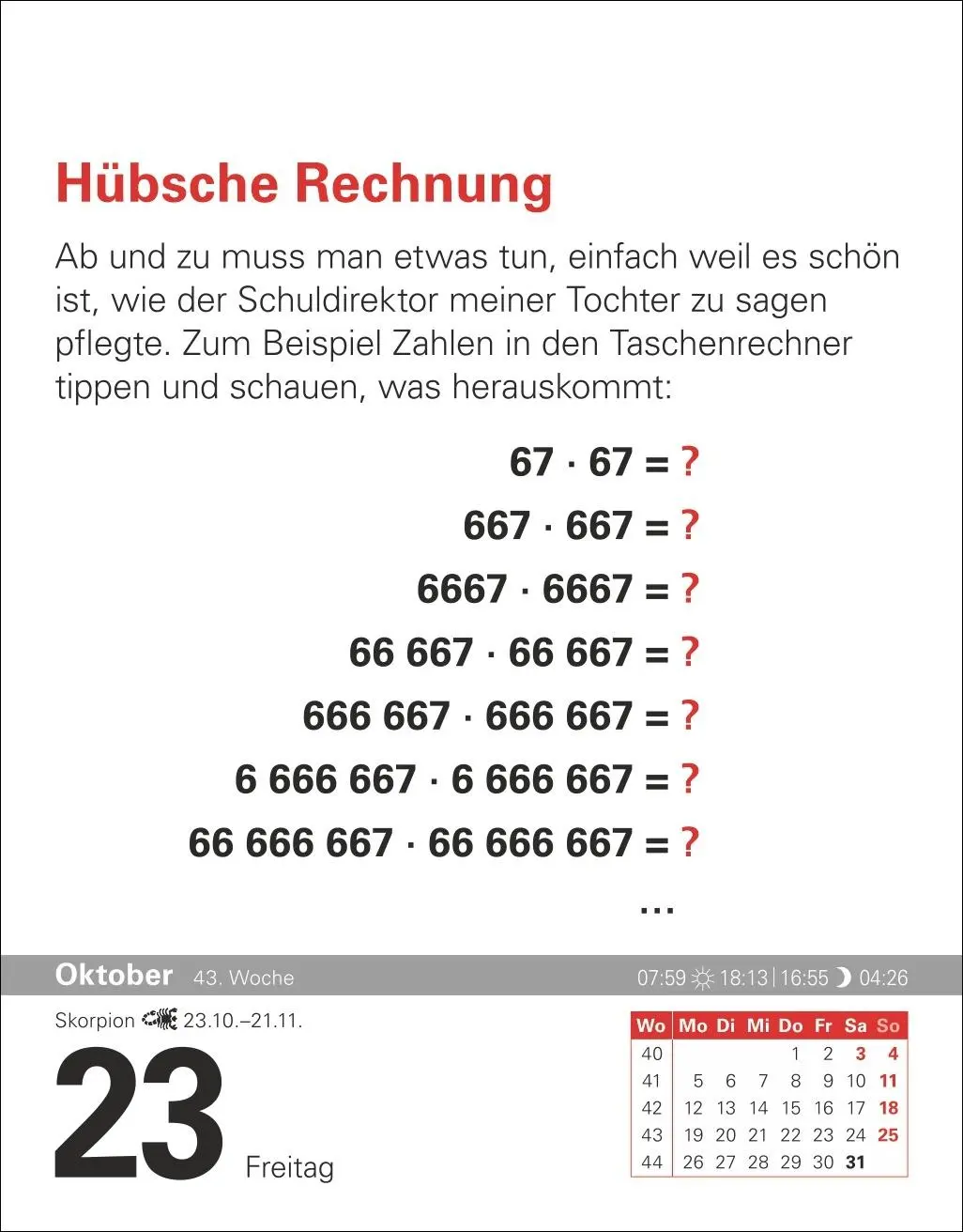 Bild: 9783840036682 | Der Mathematik-Kalender Tagesabreißkalender 2026 - Nachts teile ich...
