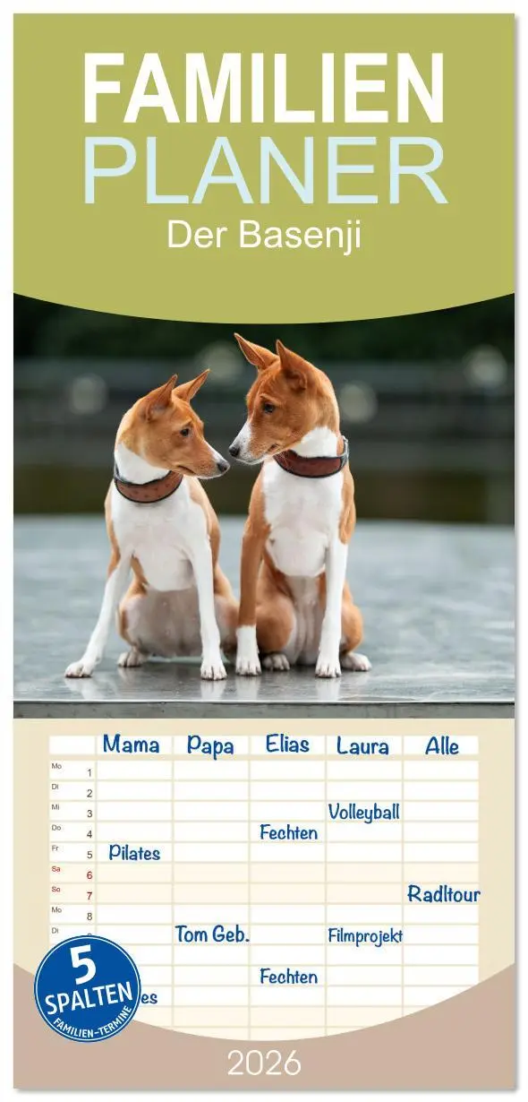 Cover: 9783516606782 | Familienplaner 2026 - Der Basenji mit 5 Spalten (Wandkalender, 21 x...
