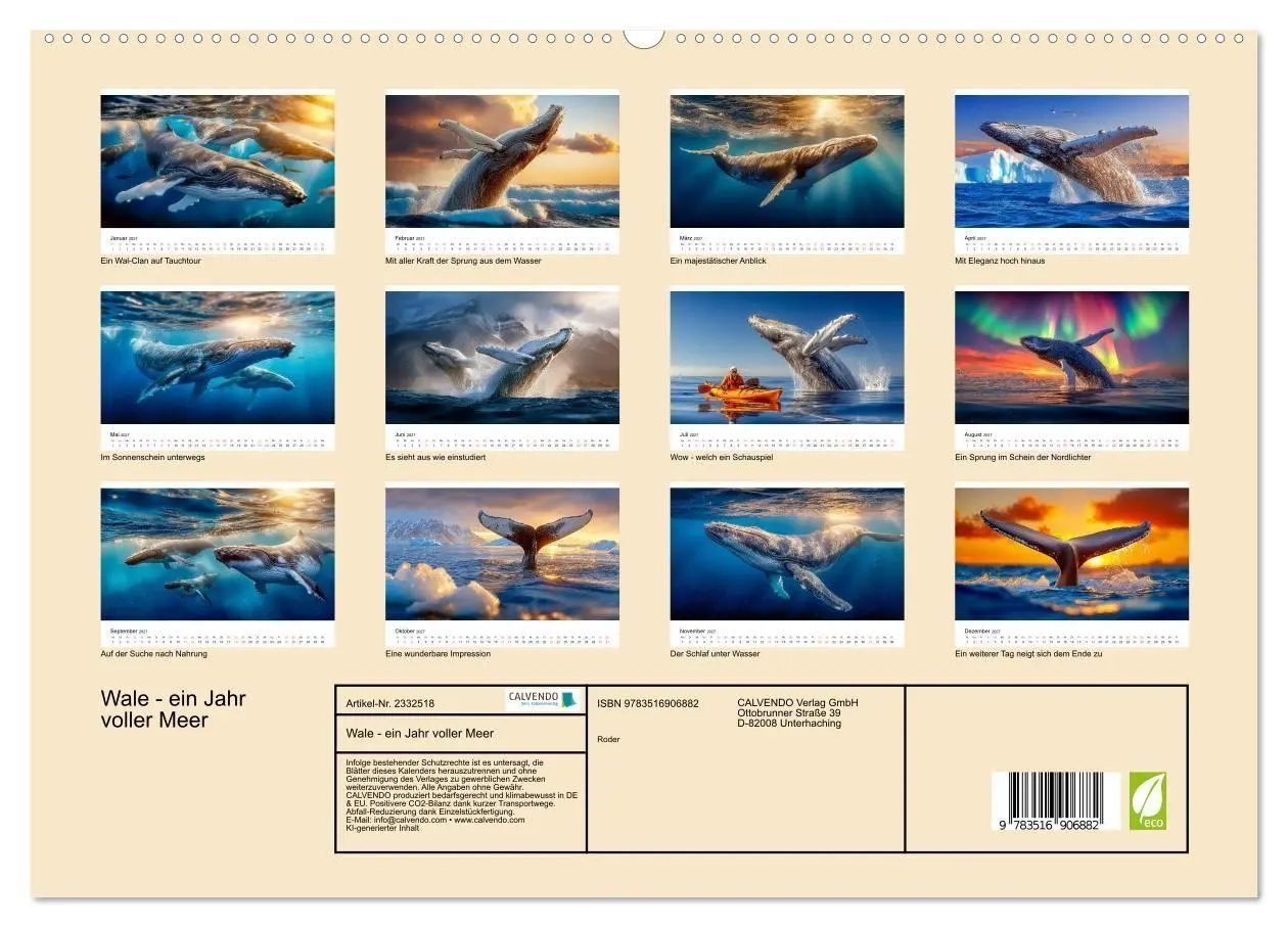Bild: 9783516906882 | Wale - ein Jahr voller Meer (hochwertiger Premium Wandkalender 2027...