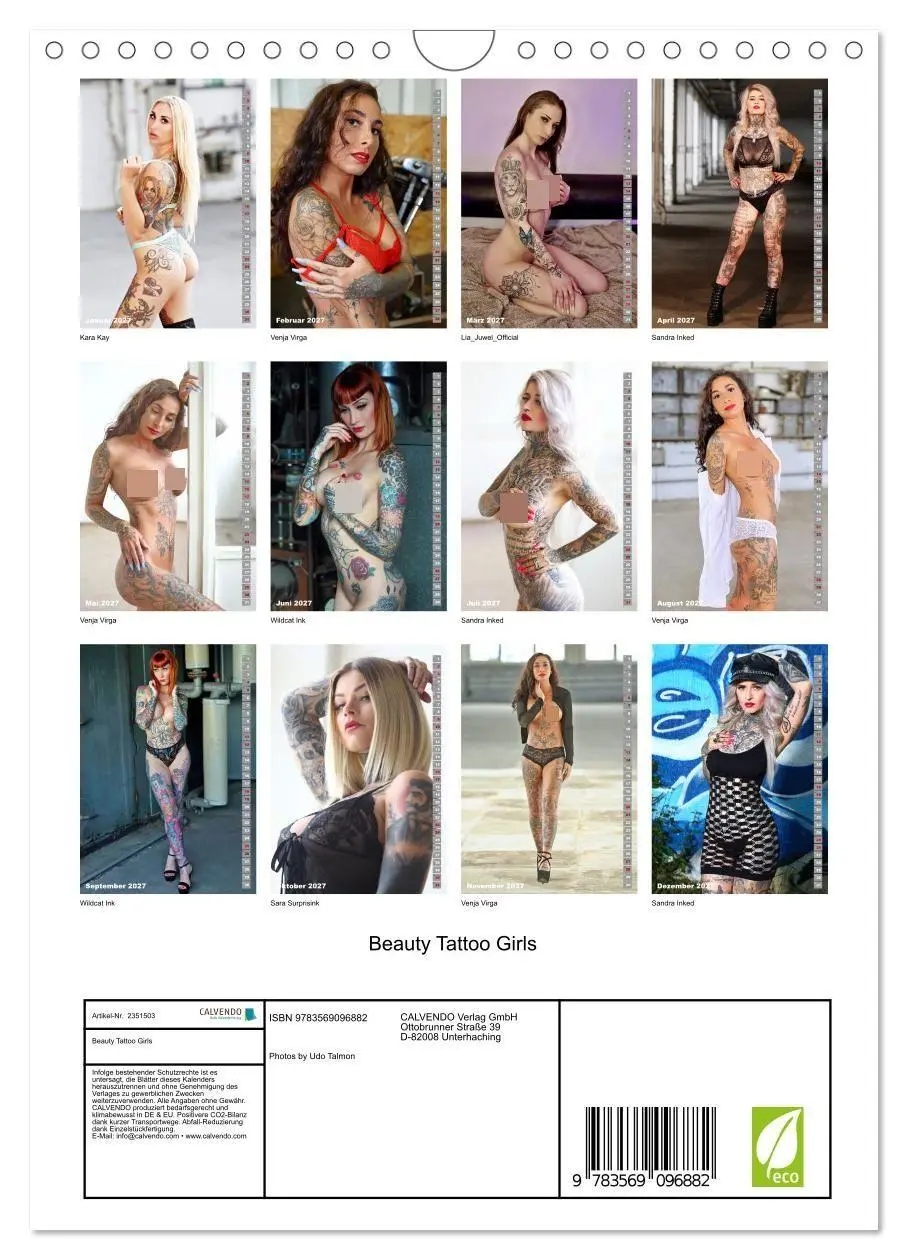Bild: 9783569096882 | Beauty Tattoo Girls (Wandkalender 2027 DIN A4 hoch), CALVENDO...