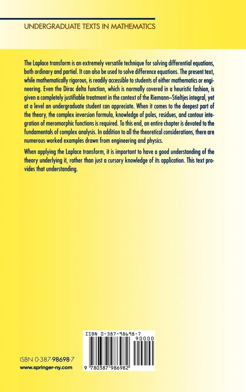 Rückseite: 9780387986982 | The Laplace Transform | Theory and Applications | Joel L. Schiff | xiv