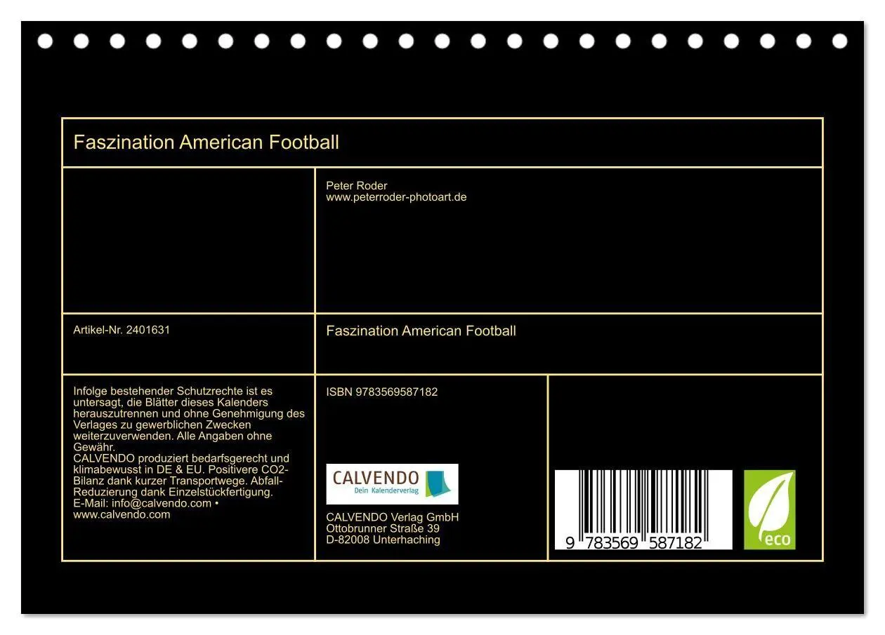 Bild: 9783569587182 | Faszination American Football (Tischkalender 2027 DIN A5 quer),...