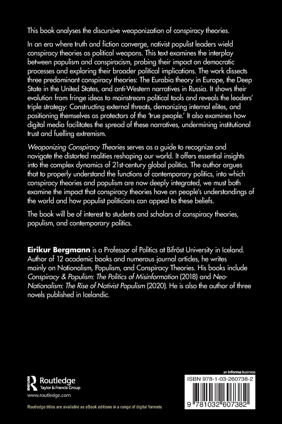 Rückseite: 9781032607382 | Weaponizing Conspiracy Theories | Eirikur Bergmann | Taschenbuch