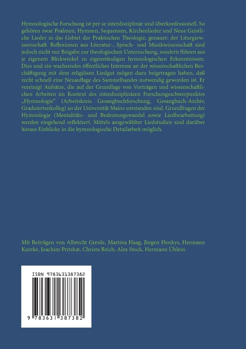 Rückseite: 9783631387382 | Kirchenlied interdisziplinär | Hermann Ühlein (u. a.) | Taschenbuch